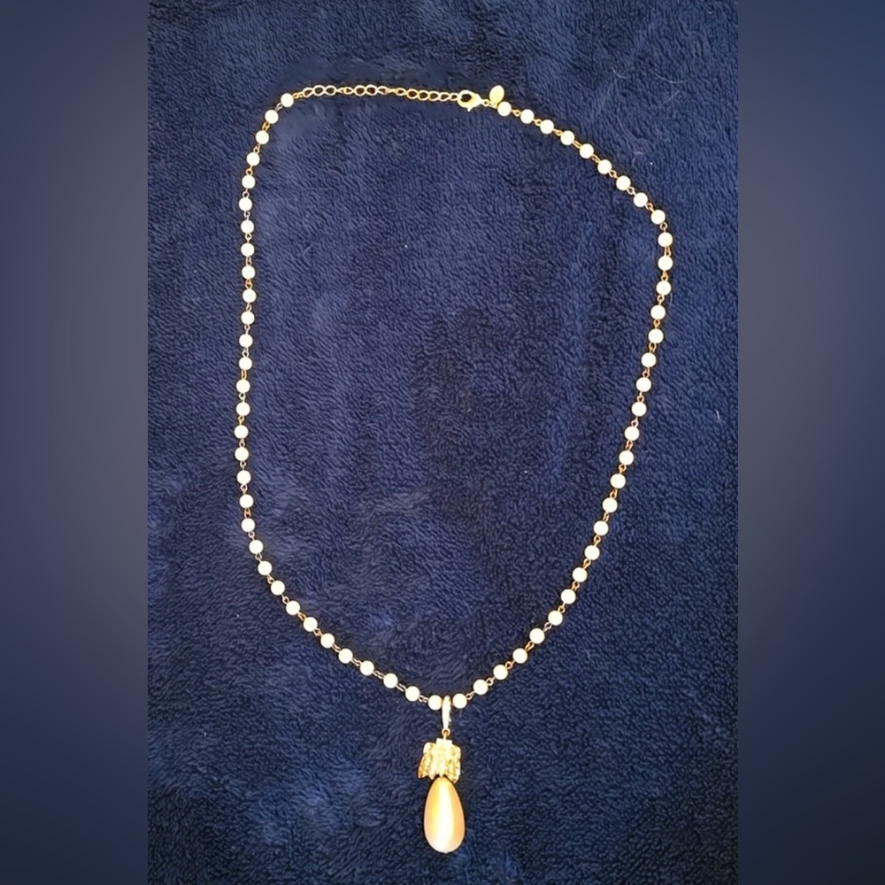 Kenneth Jay Lane Kjl Pearl Teardrop Pendant Gold … - image 1